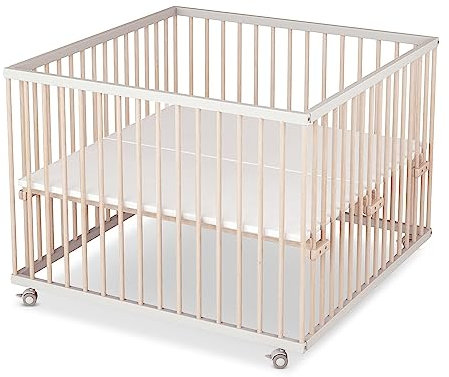 Sämann Laufgitter PREMIUM 100x100 cm - TÜV geprüft 2022, stufenlos höhenverstellbar - Laufstall Baby Buche weiß/natur