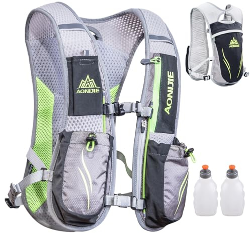 TRIWONDER Running Vest Women Men Lightweight Breathable 5.5L Hydration Backpack Water Vest Pack for Trail Marathon Hiking Cycling (Grey - with 2 Water Bottles)