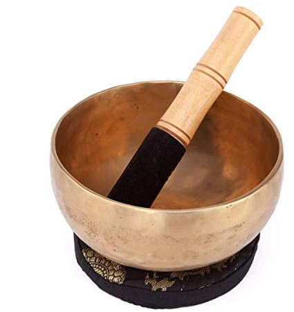 Bodhi Tibetische Klangschale Ø 15 cm | Handgefertigtes Klangschalen Set inkl. Kissen & Klöppel | Singing Bowl aus Indien | Ideal als spirituelles Geschenk | Meditationszubehör aus Bronze
