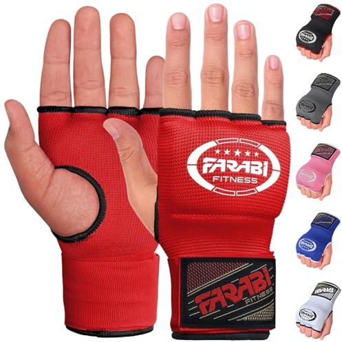 Vendas de Boxeo con Gel Acolchado Guantes Interiores Elásticos para Hombre y Mujer con Correa de Muñeca 80 cm, para MMA, Muay Thai, Kickboxing y Artes Marciales (Rojo, L/XL)
