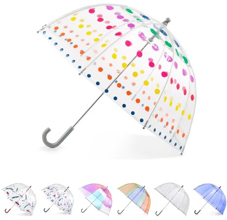 totes Kids Clear Bubble Umbrella with Dome Canopy, Lightweight Design, Wind and Rain Protection Umbrella, Dots, Kids - 38 Canopy