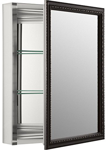 Kohler 2967-BR1 20 W x 26 H Bathroom Medicine Cabinet with Framed Mirror Door, Recessed or Surface Mount Bathroom Wall Cabinet, Oil-Rubbed Bronze