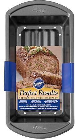 Wilton Perfect Results Premium Non-Stick Bakeware - Meatloaf Pan Set, Reduce the Fat and Kick Up the Flavor, 2-Piece Set
