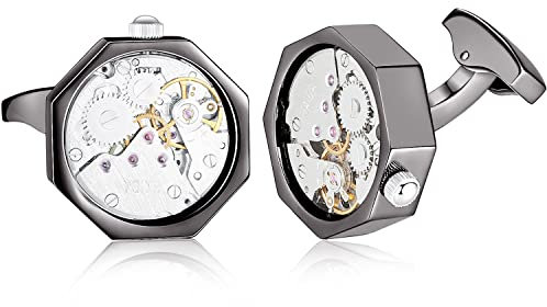 Honey Bear Gemelli Movimento Dell'orologio Steampunk Per Uomo Camicia, Ottagono acciaio per regalo di nozze affari con scatola (Nero)