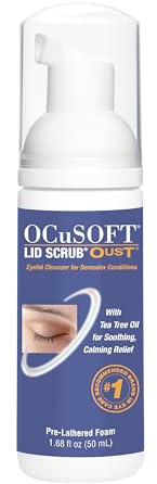 OCuSOFT Oust Demodex Foam Cleanser - Extra Strength - Foaming Cleanser for Eyelids & Eyelashes with Tea Tree Oil - Eyelid Cleanser to Remove Oil, Debris & Pollen - 1.68 fl oz