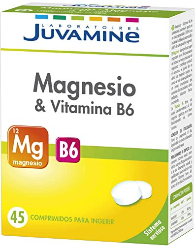 JUVAMINE - Magnesio con Vitamina B6-45 Comprimidos - Apoyo al Sistema Nervioso y Reduce el Cansancio y la Fatiga - Energía y Bienestar Diario - Ayuda a los Músculos