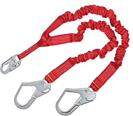 3M Protecta PRO 1340161 6', 100-Percent Elastic Shock Absorbing Lanyard, Snap Hook At Center, Steel Rebar Hooks On Leg Ends, 310 lb. Capacity, Red