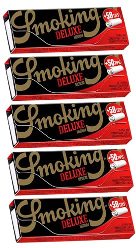 5 häften - rökning Deluxe Medium storlek 1 1/4 rullpapper + tips