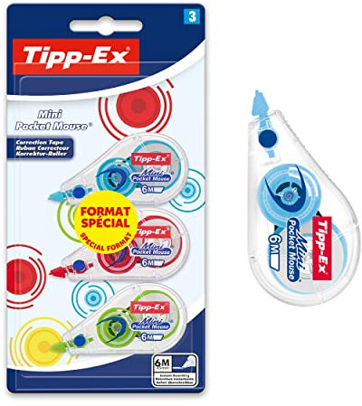 Tipp-Ex Mini Pocket Mouse Rubans Correcteurs 6 m x 5 mm - Couleurs Fantaisies Assorties, Blister Format Spécial de 3