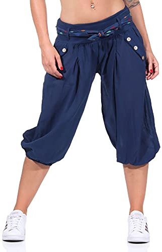 Malito - Damen Haremshose - Pumphose aus Baumwolle - Leichte Stoffhose für Yoga & Freizeit - Bequeme Sommerhose für warme Tage - Dünne Aladinhose für Frauen 3416 (Dunkelblau)