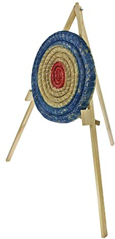 Runde Strohscheibe Deluxe - Ø 65 cm - Zielscheibe - Farbe: blau-rot + Holzständer S170 Zubehör für Bogenschießen Pfeil und Bogen Bogensport