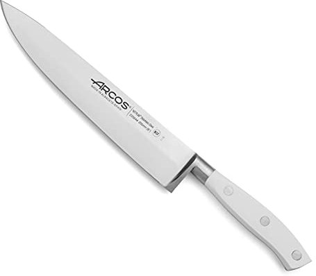 Arcos Coltello Chef Forgiato Professionale in Acciaio Inossidabile – Ideale per Tagliare e Pelare gli Alimenti, Manico Ergonomico in Poliossimetilene, Lama da 200 mm – Serie Riviera, Colore Bianco