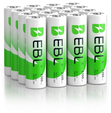 EBL Pack of 16 AA Batteries Rechargeable NiMH 2300mAh Everyday Battery