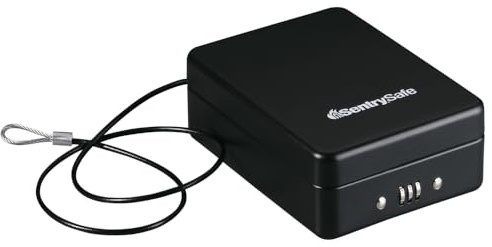 SentrySafe Small Safe, Black Lock Box with Combination Lock for Office or Dorm Secures Money, Passport, Jewelry, 0.05 Cubic Feet, Exterior: 2.6 in. H x 5.9 in. W x 8.0 in. D, ‎P005C