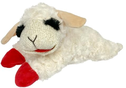 Multipet Lambchop White/Tan Dog Toy Soft Safe Plush Cuddly Squeaky Interactive Fun Playtime Games for Small Medium Breeds - 10'