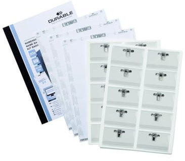 Durable Namensschilder Set mit 20 Namensschilder, 54 x 90 mm, mit Kombiklemme und Badgemaker Einsteckschilder-Bögen, 869900