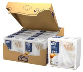 Tork 478711 Premium Linstyle White Dinner Napkin / 1 Ply Absorbent Unprinted Serviette in White / 12 x 50 Sheets (WxL: 19.5cm x 19.5cm)