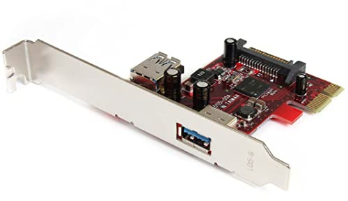 StarTech.com PEXUSB3S11 - Tarjeta Adaptador PCI Express (USB 3.0 de 2 Puertos Interno/Externo) Color Rojo y Plata