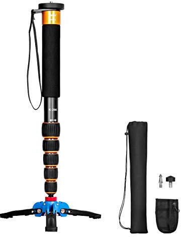 Koolehaoda K-266 Monopie de Aluminio para cámara con Base de Soporte de trípode extraíble. 6 Secciones 42-160 cm Ajustable, diámetro máximo de la Pierna: Φ28 mm, Carga útil de hasta 7 kg - (Naranja)