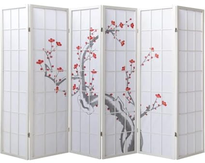Décoshop26 Paravent 6 Panneaux Japonais en Bois Blanc 264x175 cm PAR06019