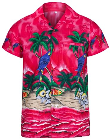 Camiciotto Hawaiono, Camicie Hawaiane Da Uomo a Manica Corta Con Bottoni - Camicie Tropicali Da Uomo Con Pappagalli E Palme - Camiciotto Hawaiano Estivo O Camicia Hawaiana Uomo Per Addio Al Celibato