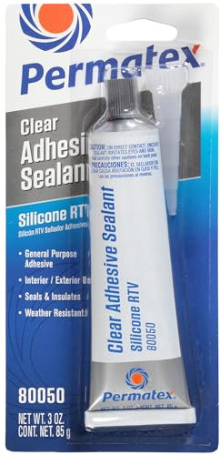 Permatex 80050 Clear RTV Silicone Adhesive Sealant, General Purpose Adhesive, Seals & Insulates, Interior and Exterior Usage, Waterproof, Durable and Flexible 1x 85g