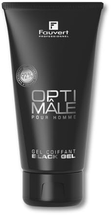Fauvert Professionnel Optimale Black Gel - Gel Coiffant Fixateur Teinté Noir pour Cheveux Homme - Ultra Couvrant - Camoufle les Cheveux Blancs - Produit Coiffant - Fabriqué en France - 150 ml