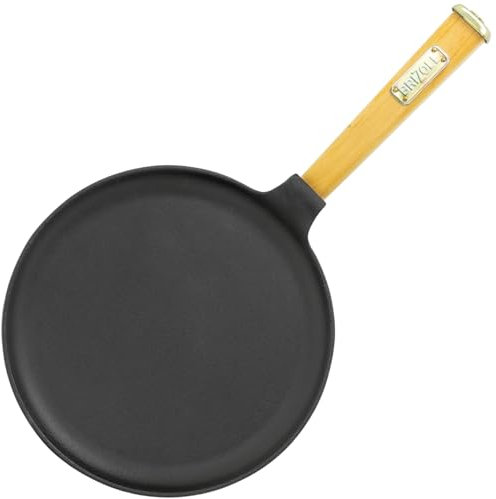 Sartén de hierro fundido 24 cm para crêpes tortitas Sartén BRIZOLL mango de madera desenroscable Sartén de hierro fundido para inducción para tortitas Sartén Omlett Sartén Blini