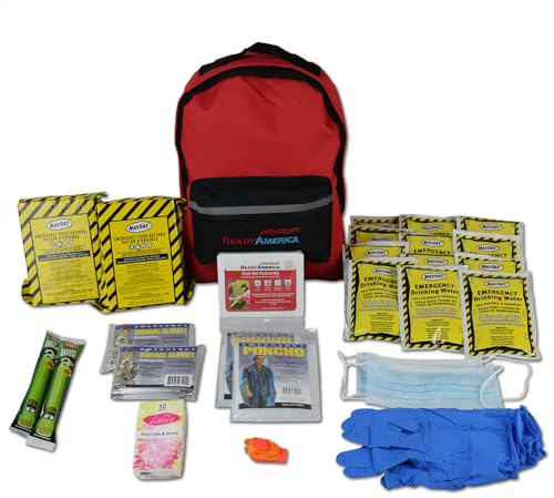 Ready America 70280 72 Hour Emergency Kit, 2-Person, 3-Day Backpack, Includes First Aid Kit, Survival Blanket, Portable Preparedness Go-Bag for Camping, Car, Earthquake, Travel, Hiking, and Hunting, Red