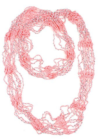 NYFASHION101 Silver-Tone Beaded Skinny Fishnet Infinity Loop Scarf - Pink