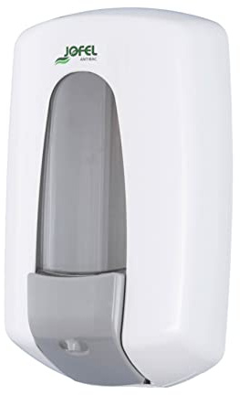 Jofel - Dosificador de Jabón Líquido para Pared, Recargable Capacidad 0.9L, Antibacteriano, Dispensador Jabón Baño Rellenable, Válvula Anticorrosión y Antigoteo, Carcasa ABS, Aitana AC70700, Blanco