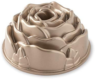 Nordic Ware Rose Cast Bundt Pan, Non-Stick Aluminium Tin with Fluted Centre for Even Baking, Premium Bakeware Made in the USA, Toffee
