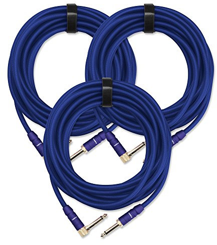 Pronomic 3x Trendline INST-A-6B Klinkenkabel 6m (Professionelles Gitarren-/Instrumentenkabel, 6,3mm Klinke, 24 Karat vergoldet, flexibler und robuster Außenmantel, inkl. Kabelklette) blau