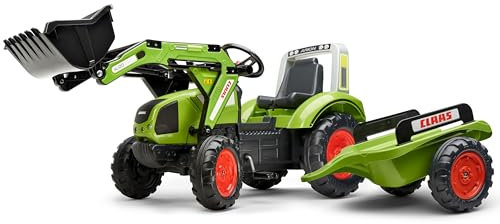 Falk - Tractoplader mit Pedalen Claas mit und Anhänger – ab 3 Jahren Schaufel vorne mit Gelenk – Sitz verstellbar – 1040AM, grün