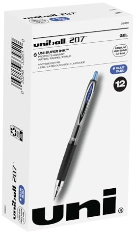 uni-ball 207 Retractable Gel Pens Medium Point, 0.7mm, Blue, 12 Pack