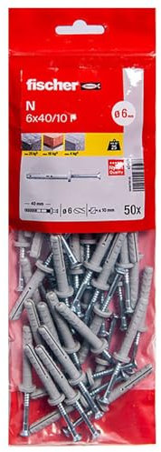 Cheville Clou N 6x40 /10F 50b collerette Large Sachet