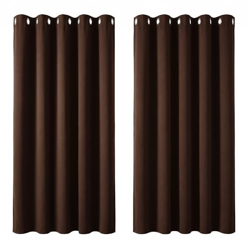 Deconovo Blackout Curtains for Bedroom Thermal Insulated Ring Top Blackout Curtains 66 x 72 Drop Inch Chocolate 2 Panels