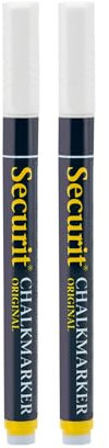 SECURIT - 2er-Set Kreidemarker - Für nicht-poröse Oberflächen (Schwarze Tafel, Glas, Metall, Spiegel...) - Dünne Spitze 1-2 mm - Weiß