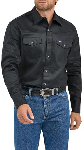 Wrangler Herren-Arbeitshemd mit Cowboy-Schnitt, langärmelig, mit Schnappverschluss, festes Finish, schwarz, X-Large Hoch
