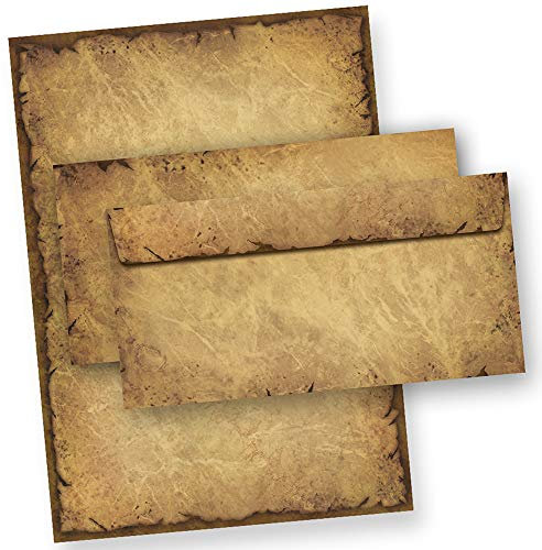 TATMOTIVE Briefpapier mit Umschlag Vintage 25 Sets Papier beidseitig A4 alt retro Mittelalter antik nostalgisch