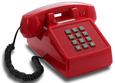 Opis PushMeFon Cable: EIN Retro Festnetztelefon mit Tastenblock, ideal als altes Telefon für stilvolle Dekoration in rot