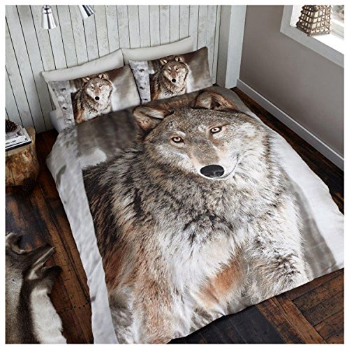 Gaveno Cavailia WILDLIFE 3D Wolf Duvet Bed Set with Duvet Cover and Pillow Case, Polyester-Cotton, Multi-Colour, Double
