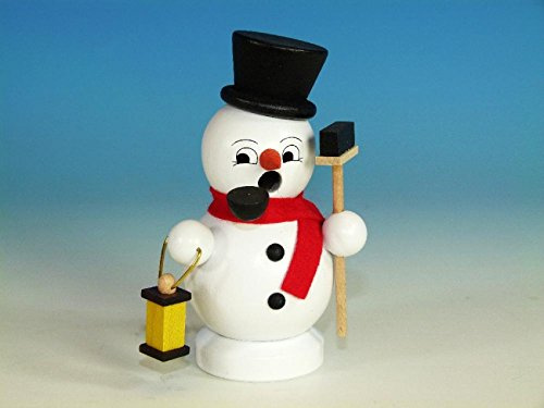 Rudolphs Schatzkiste Smoking Figure Snow Man with Lantern and Broom, Height of 10,5cm Incense Man Smoking Man Figurine ore Mountains