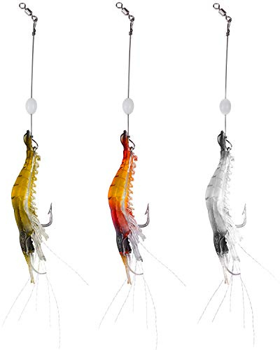 WANBY Fishing Shrimp Lures Artificial Silicone Soft Lures Shrimp Bait Set Kit Luminous Swimbait Shrimp Fishing Lures with Hook Fishing Tackle for Freshwater Saltwater Trout Bass Salmon (3PCS)
