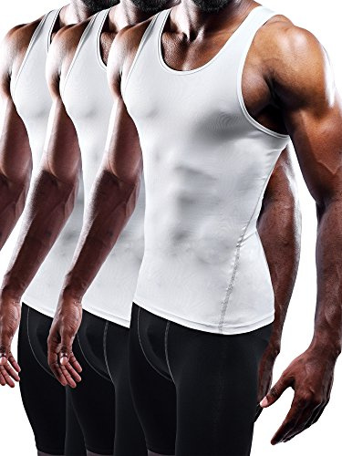 NELEUS Men's Athletic 3 Pack Compression Tank Top Dry Fit Undershirts,White,S,EUR M