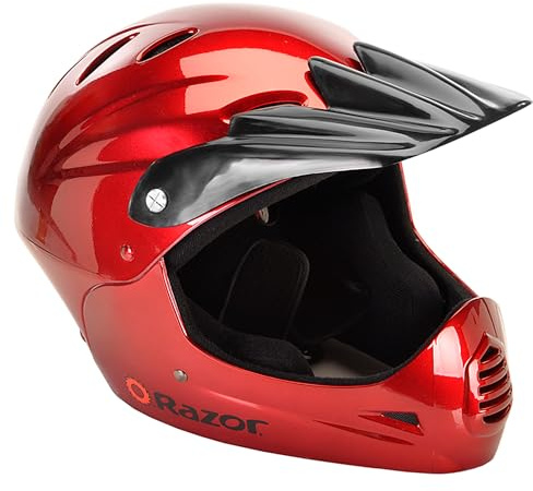 Razor Full Face Youth Helmet for Biking and Other Non-Motorized Activities - Dependable Helmet with Front Visor, Lightweight Plastic Outer Shell, and Adjustable Straps - Black Cherry