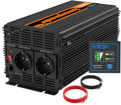 EDECOA inversor 24v 220v convertidor 2000w y Pico de 4000w 2X USB y Mando a Distancia Transformador 24v a 230v de Onda sinusoidal modificada para camion