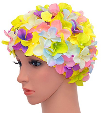 medifier Vintage Blumenmuster Retro Badekappe Badehaube für Damen, merhfarbig