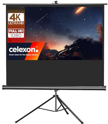 celexon Economy Stativ-Leinwand schwarz 85 | 184x104 cm 16:9 | mobil transportable 4K, Full-HD Beamerleinwand mit manuellem Rollauszug für Heimkino, Büro & Outdoor | inkl. Standfuß + Tragegriff