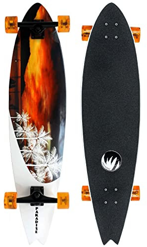 Paradise Longboard Swallow Tail Complete Cruiser Skateboard, Sunset, 9.5 x 39.5